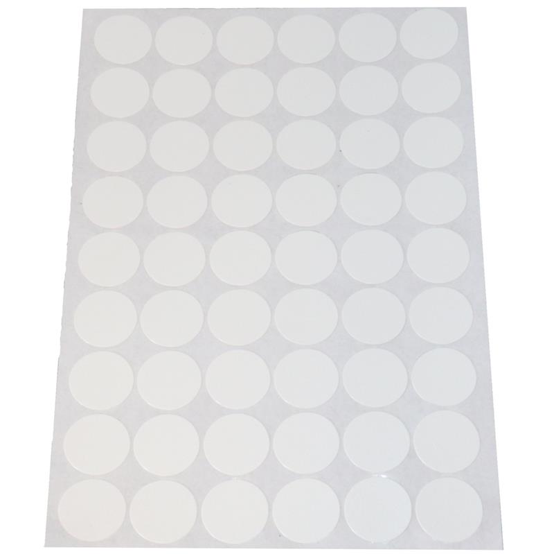 Adhesive PVC screw cover, textured white (sheet of 54 stickers), 20 mm diameter