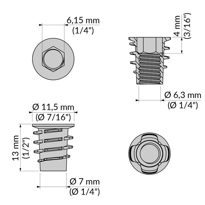 Type D nut 1/4" x 13 mm spec