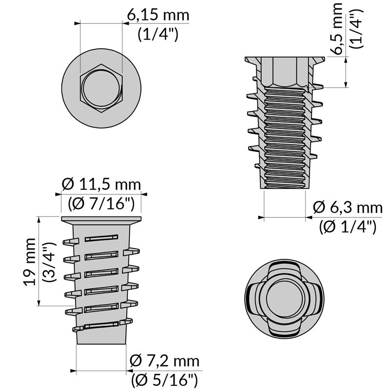 Type D nut 1/4" x 20 mm spec