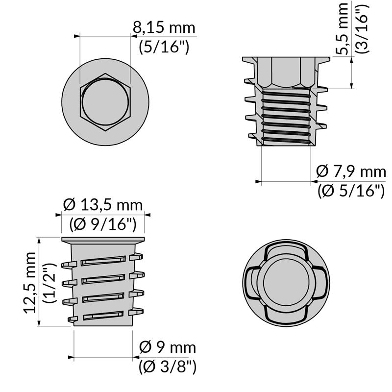 Type D nut 5/16" x 13 mm spec