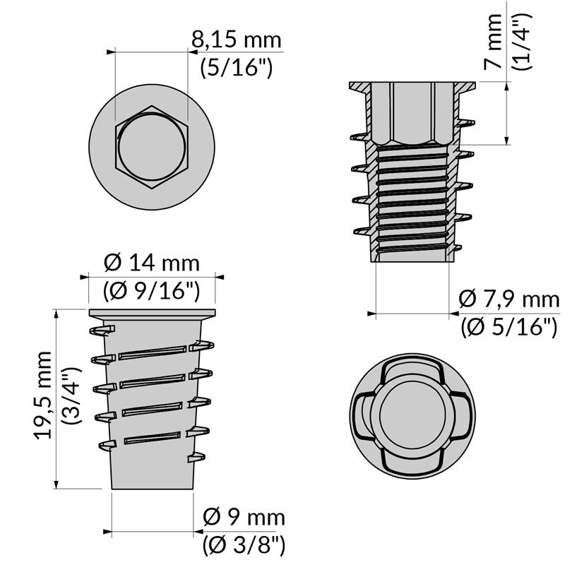 Type D nut 5/16" x 20 mm spec