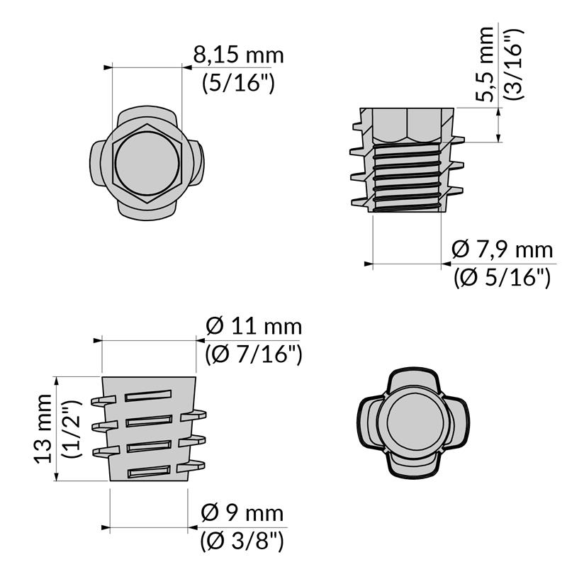 Type E nut 5/16" x 13 mm spec