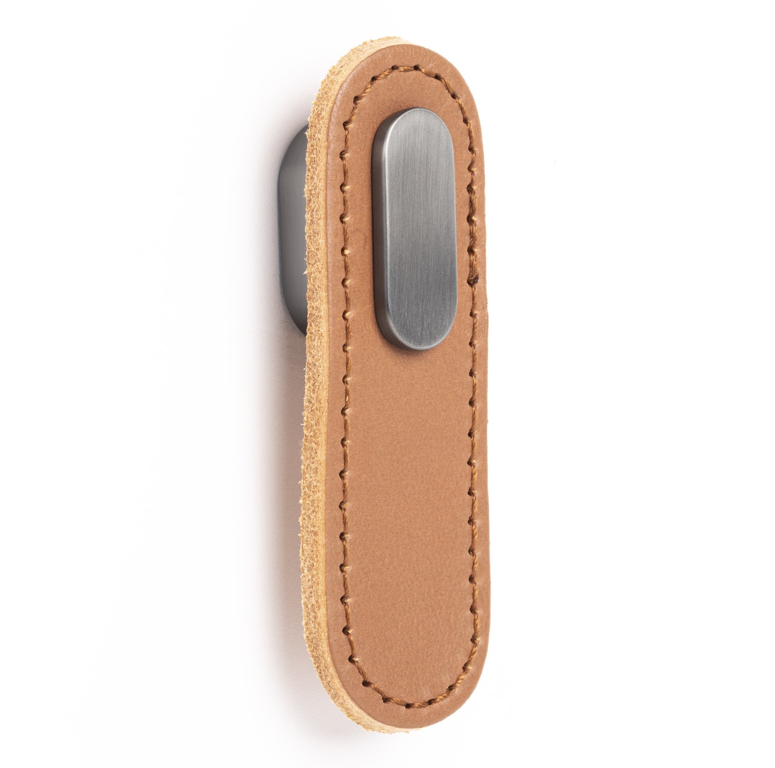 Image Handle OBLONG V0507 beige leather/brushed grey