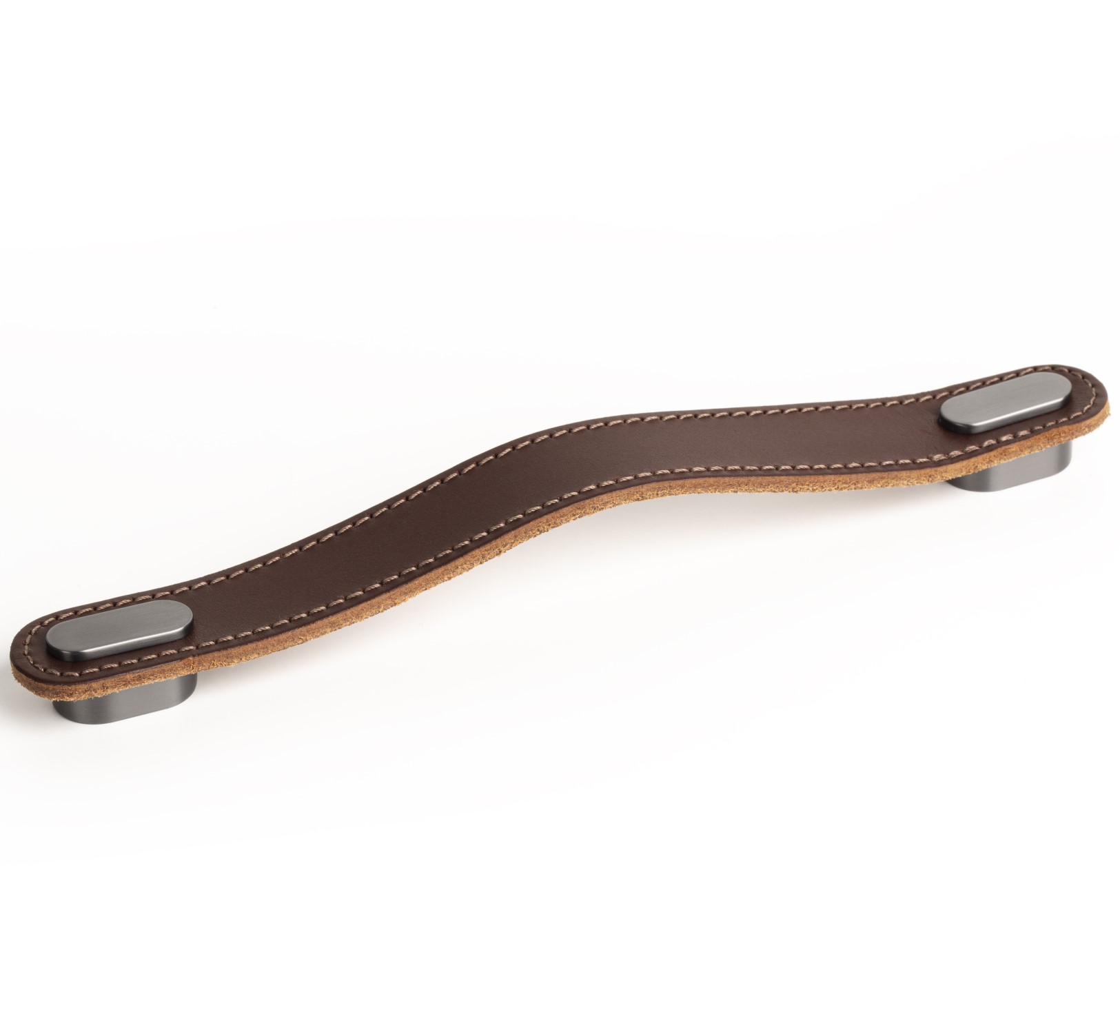 Handle OBLONG V0507 brown leather/brushed grey 160 mm