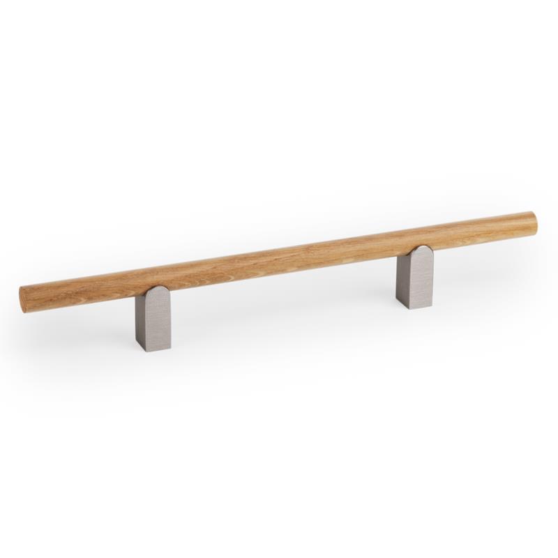 Poignée KUMO WOOD V0733 fini acier inoxydable/chêne 128 mm