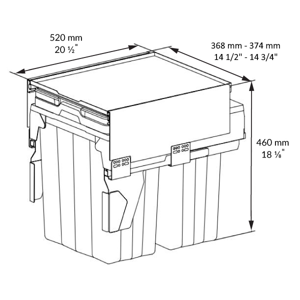 Poubelle coulissante MaxBin 16 po. 48L 2 bacs anthracite