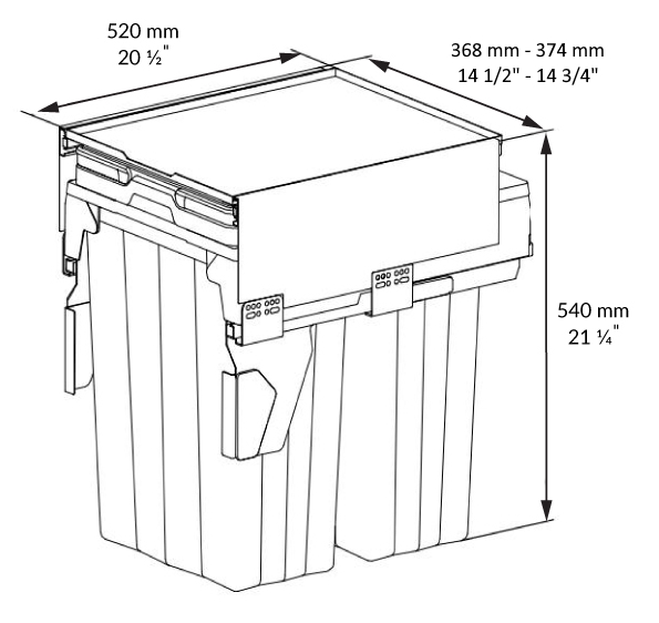 Poubelle coulissante MaxBin 16 po. 54L 2 bacs anthracite