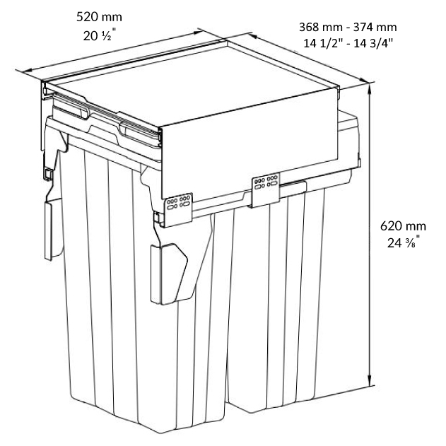 Poubelle coulissante MaxBin 16 po. 62L 2 bacs anthracite