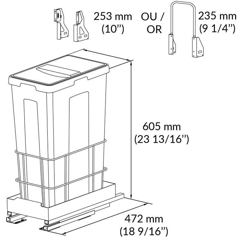 Pull-out waste bin 12'' 35L 1 bin