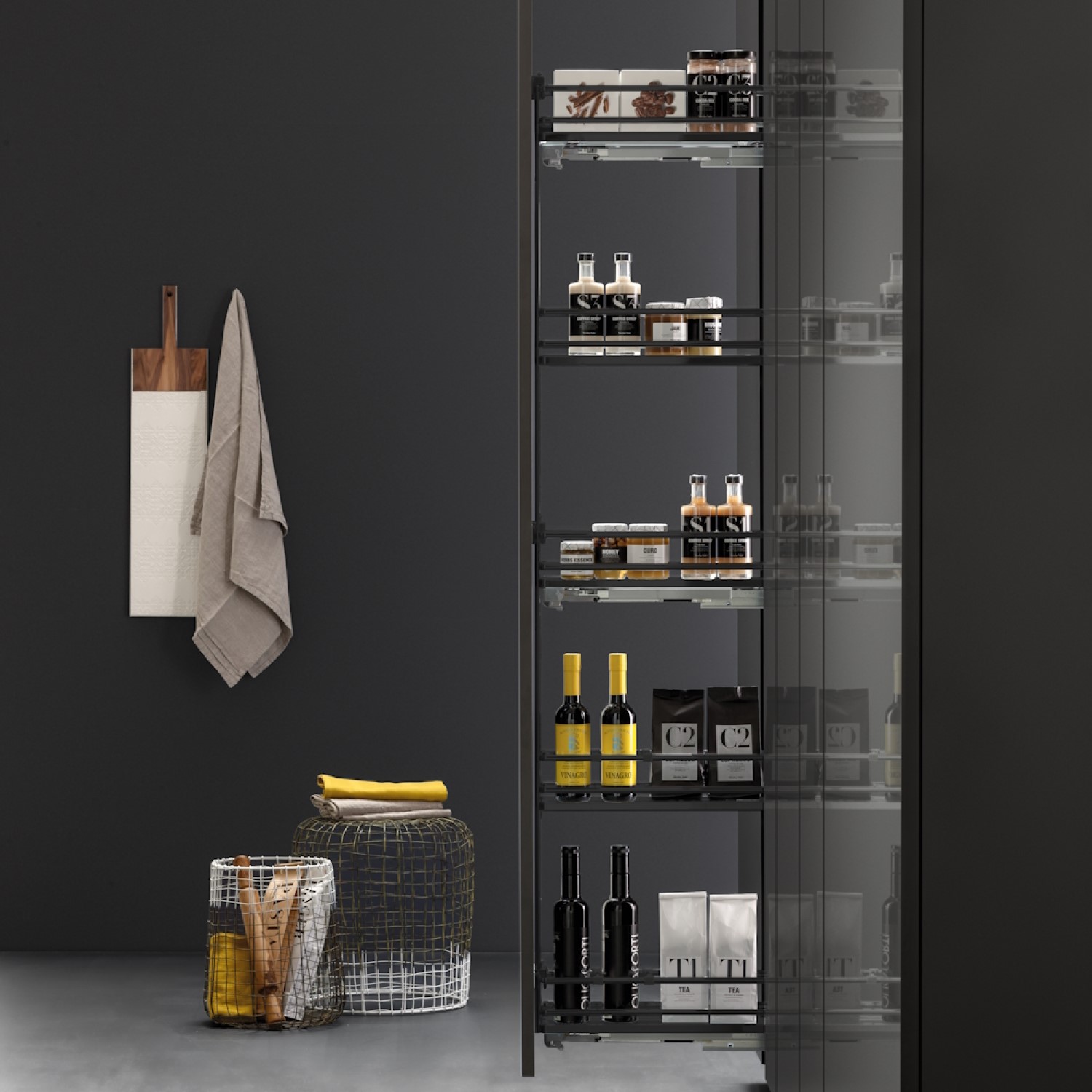 Pull-out larder unit 107 mm anthracite (left)