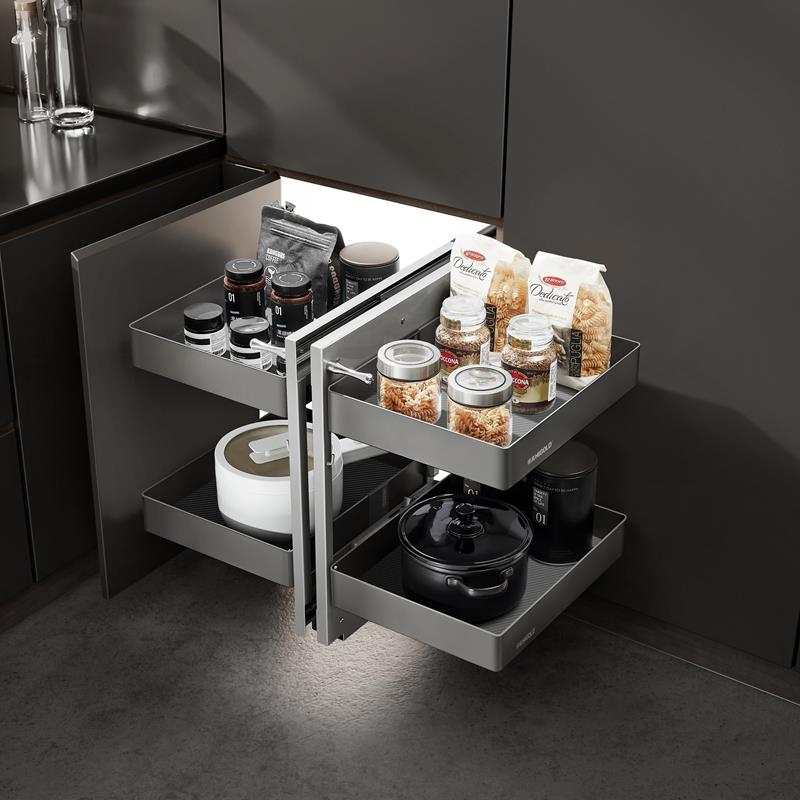 Extractable sliding shelves system blind corner Shearer