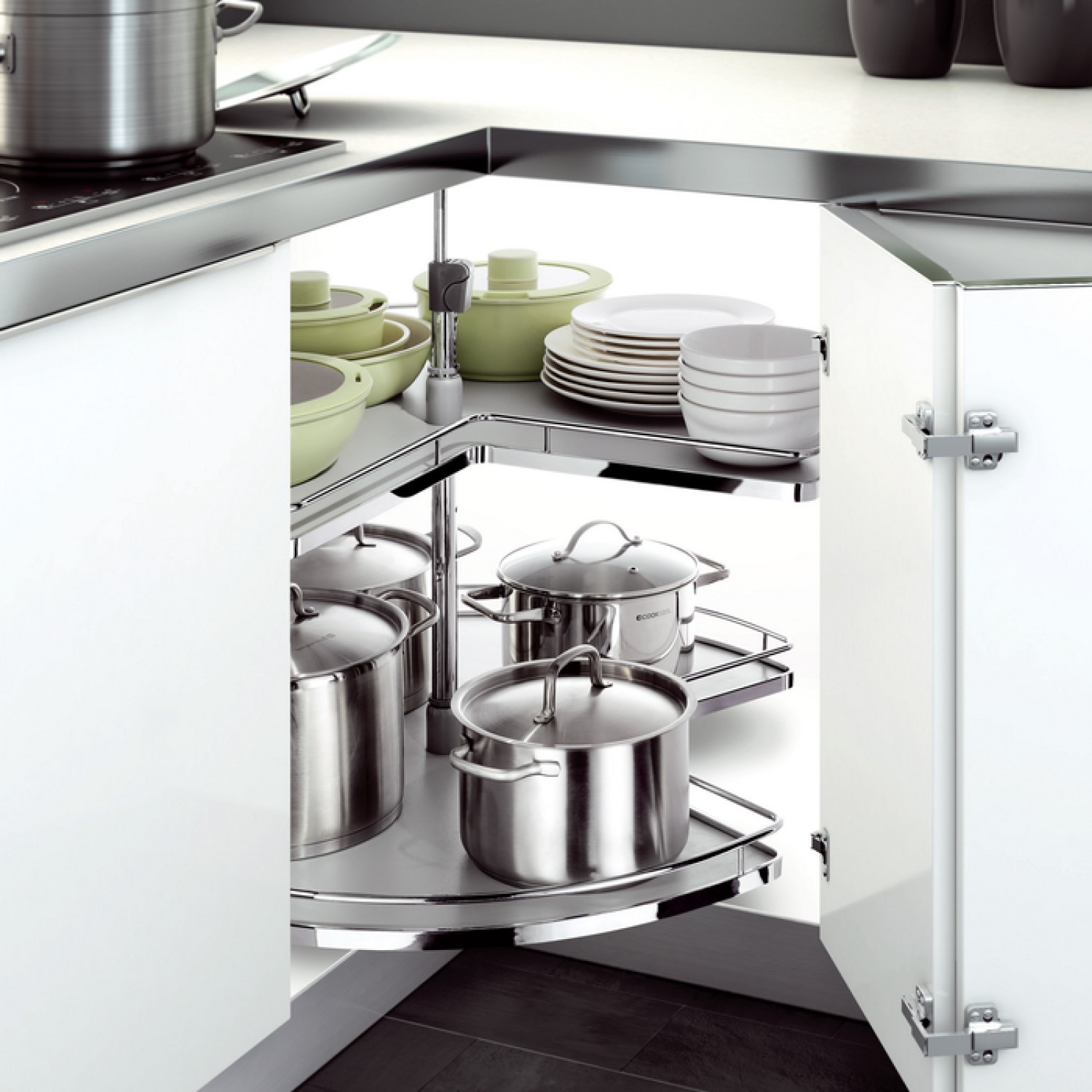 Rotating kidney shelves 32'' white/chrome