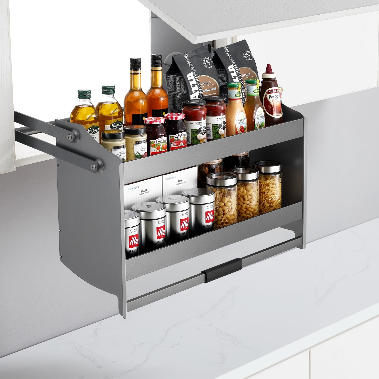 Pull-down shelves system upper cabinet 800 mm, grey